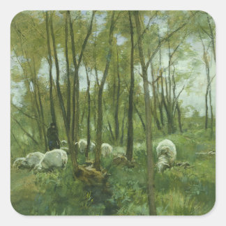 Schafschaf in einem Wald, Anton Mauve Quadratischer Aufkleber
