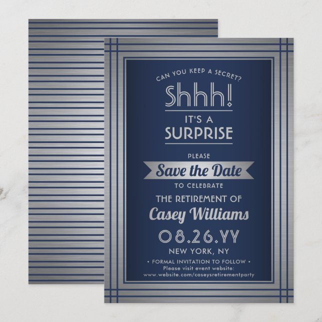 Schah! Party für Überruhestand Elegante Navy Blue Save The Date (Vorne/Hinten)