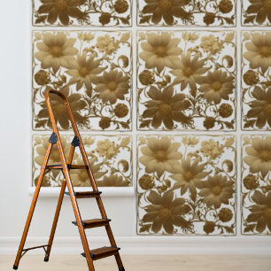Schäl und kleb goldene Blumen auf weißem Hintergru Tapete