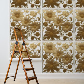 Schäl und kleb goldene Blumen auf weißem Hintergru Tapete