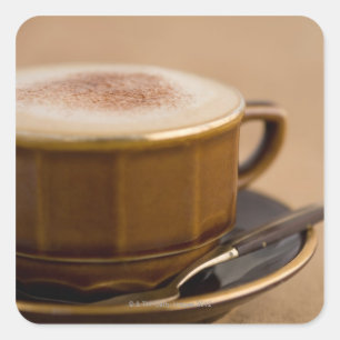 Schale Cappuccino mit Kakaopulver Quadratischer Aufkleber