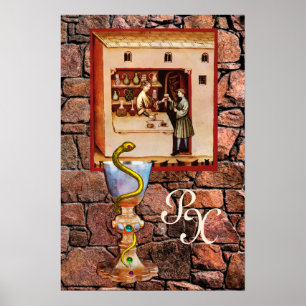 SCHALE DER HYGEIA MONOGRAMM Medizin, Apotheke Poster