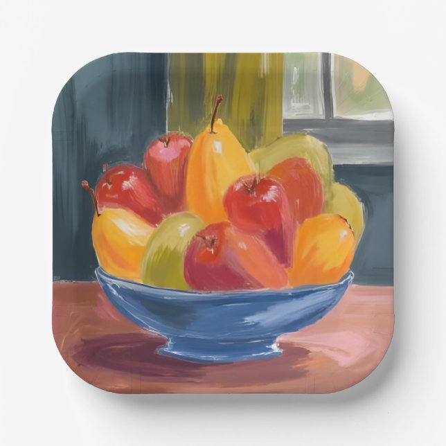 Schale mit Früchten Aquarellmalerei Pappteller (Vorderseite)