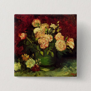 Schale mit Pfingstrosen und Rose, Vincent van Gogh Button