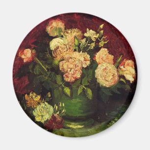 Schale mit Pfingstrosen und Rose, Vincent van Gogh Magnet