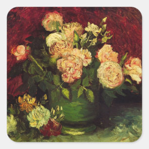 Schale mit Pfingstrosen und Rosen von Vincent van  Quadratischer Aufkleber