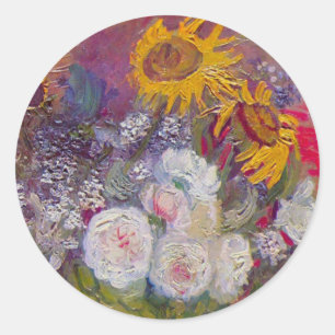 Schale mit Sonnenblumen und Rosen von Vincent van  Runder Aufkleber