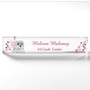 Schale und Kirschblossom Pink White Teacher Namensplakette