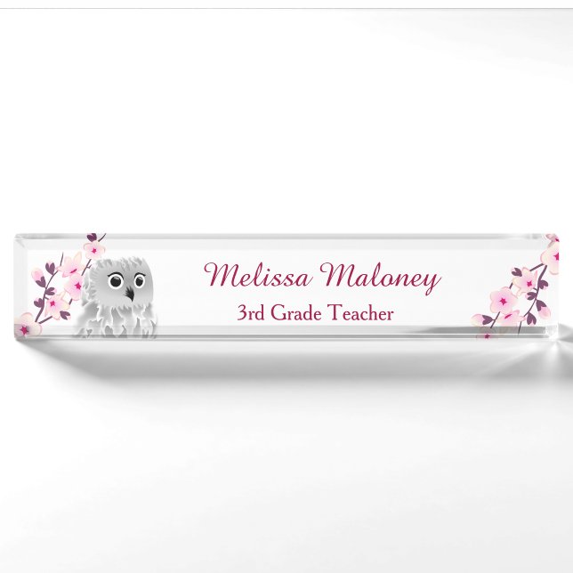 Schale und Kirschblossom Pink White Teacher Namensplakette (Vorderseite)