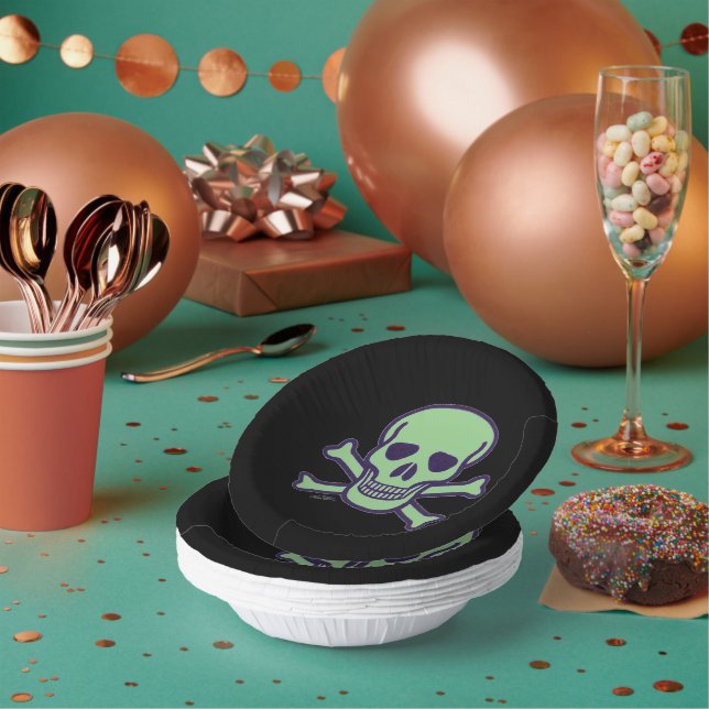 Schalen aus schwarzem grünem Skull Pappteller (Multi)
