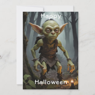 Schalkhafter Kobold, der in einem verlassenen Wald Einladung
