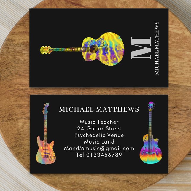 Schallgitarrist Monogram Visitenkarte (Modern guitar music tutor professional musician black Business card Guitarist music teacher)