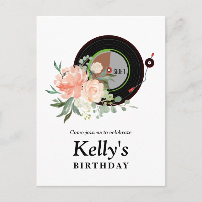 Schallplatte Geburtstag Einladung Postkarte (Vorderseite)