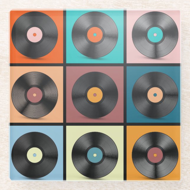 Schallplatten: Retro-LP-Set. Glasuntersetzer (Vorderseite)