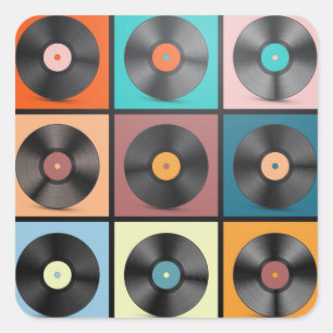Schallplatten: Retro-LP-Set. Quadratischer Aufkleber