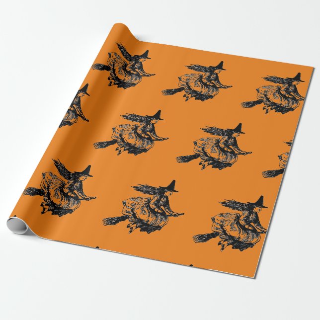 SCHALTEN SIE AUF EINEM BROOM HALLOWWWAGEN-Papier Geschenkpapier (Ungerollt)