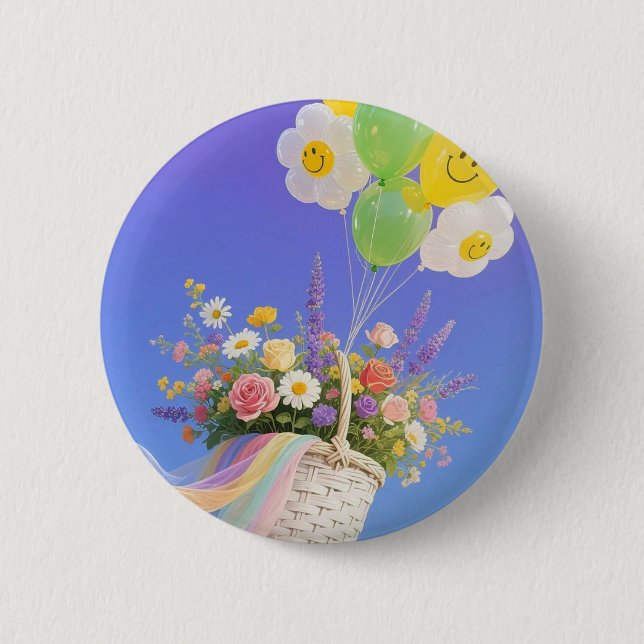 Schaltfläche "Balloons & Blume" - Niedliches Abzei Button (Vorderseite)