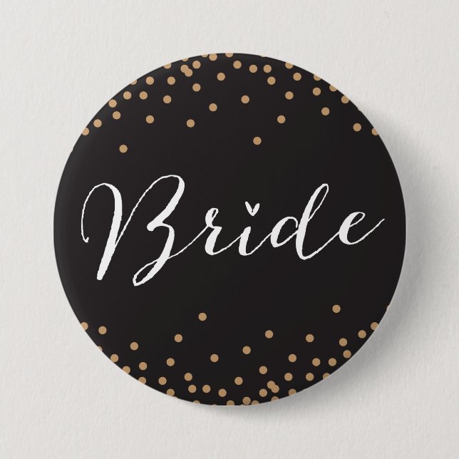 Schaltfläche "Black & Gold Confetti Dot Bride" Button (Vorderseite)