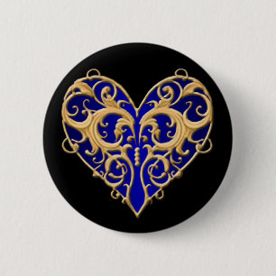 Schaltfläche "Blauer Filigree Herz" Button