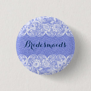 Schaltfläche Blue 2 Imitate Linen & White Lace Bri Button