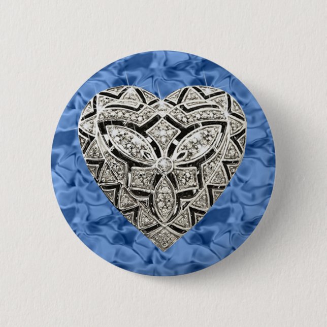 Schaltfläche "Blue Round Elegant Designer Heart" Button (Vorderseite)