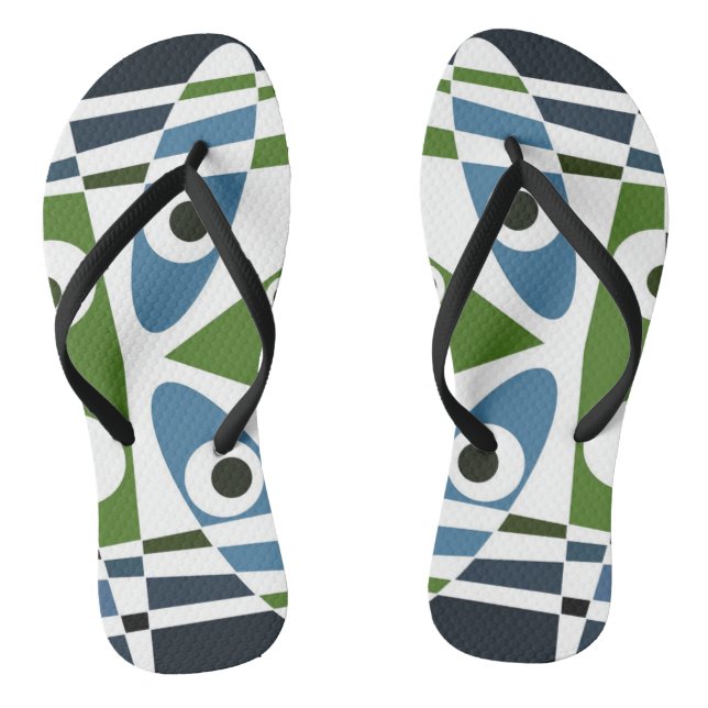 Schaltfläche Bohemisches Chintz 1 blaues grünes Bu Flip Flops (Fußbett)