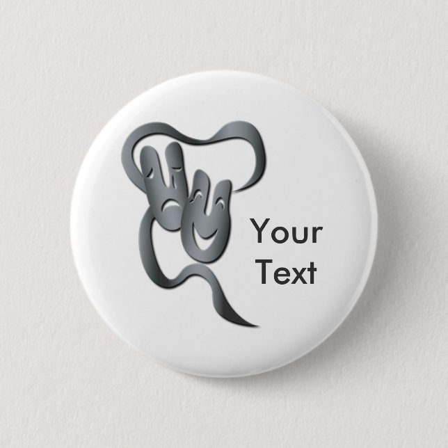 Schaltfläche "Comedy Tragedy Gray Theater Mask" Button (Vorderseite)