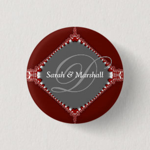 Schaltfläche "Deep Red+Silver Wedding Monogram" Button