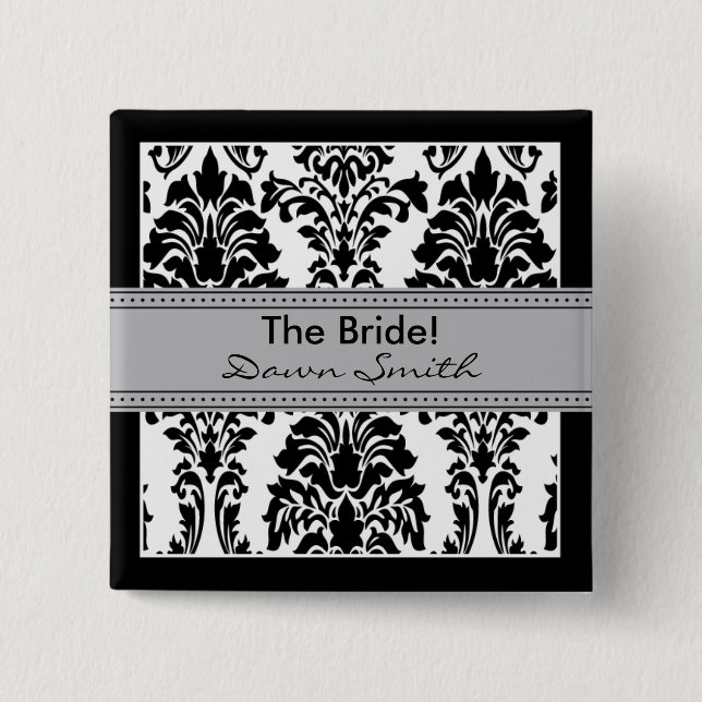 Schaltfläche "Elegant Damask Brautparty" (grau) Button (Vorderseite)