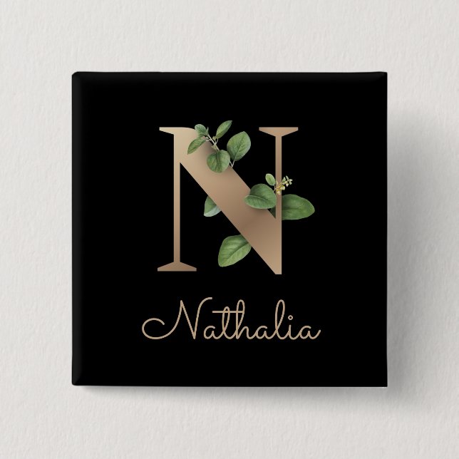 Schaltfläche "Eleganter Botanischer Monogramm-Gold Button (Vorderseite)