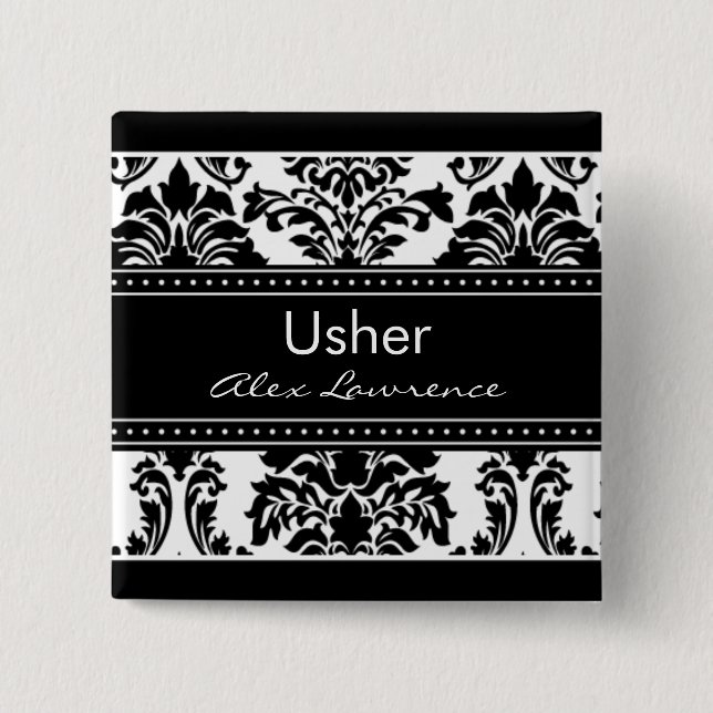 Schaltfläche "Elegantes Damask-Brautparty" - "Ushe Button (Vorderseite)