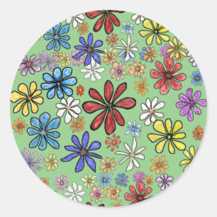 Schaltfläche "Farbvolle Blume" Runder Aufkleber