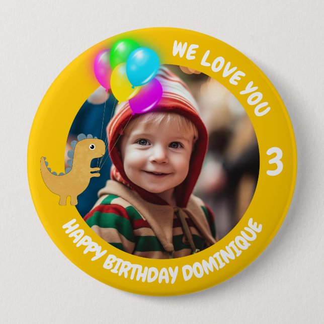 Schaltfläche "Foto, Name und Alter Geburtstag indi Button (Vorderseite)