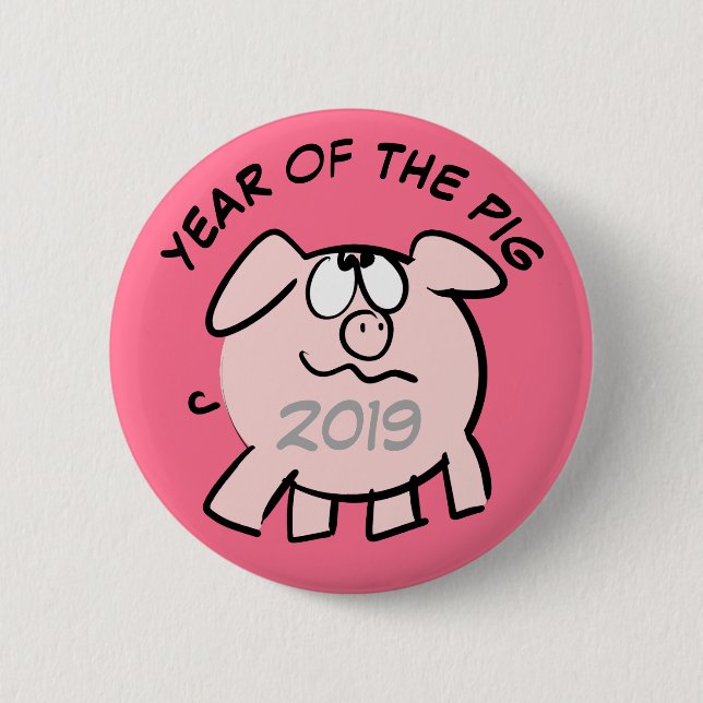Schaltfläche "Funny 2 Cartoon Illustration Pig Yea Button (Vorderseite)