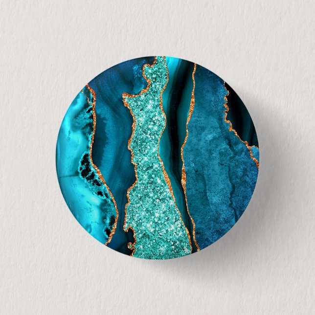 Schaltfläche für den aquamarinen blauen Glitzer Button (Vorderseite)