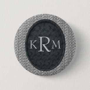 Schaltfläche für Monogram-Initials Schwarzes Flora Button