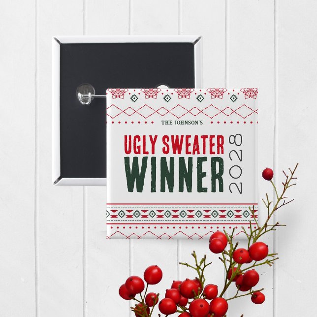 Schaltfläche "Gewinner des Ugg Sweater Contest" Button (Ugly Christmas Sweater Holiday Competition Contest Prize Button for the Winner )