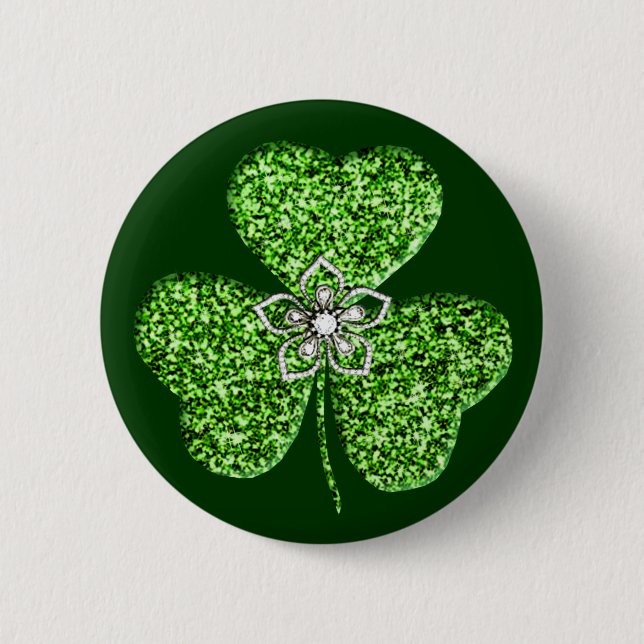 Schaltfläche Glitzer Kleeblatt und Blume Button (Vorderseite)