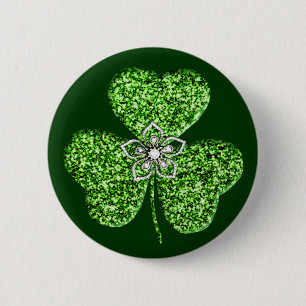 Schaltfläche Glitzer Kleeblatt und Blume Button