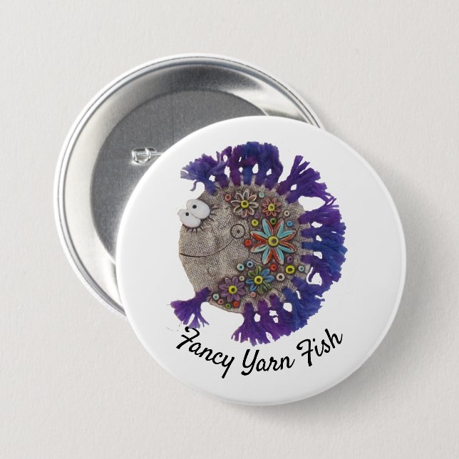 Schaltfläche - Hippy Fish mit Lila Finnen Button (Vorne & Hinten)