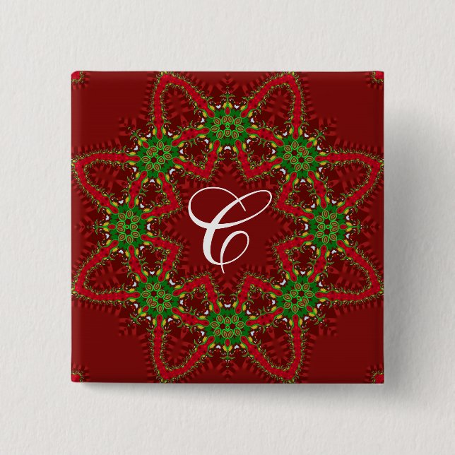 Schaltfläche "Holiday Favorits Red & Green Monogra Button (Vorderseite)