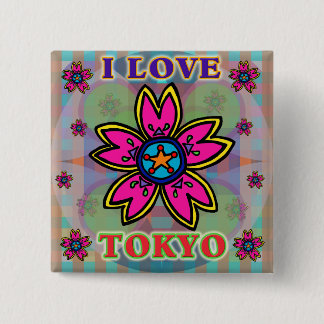 Schaltfläche "I LIEBE TOKYO"-Blume Button