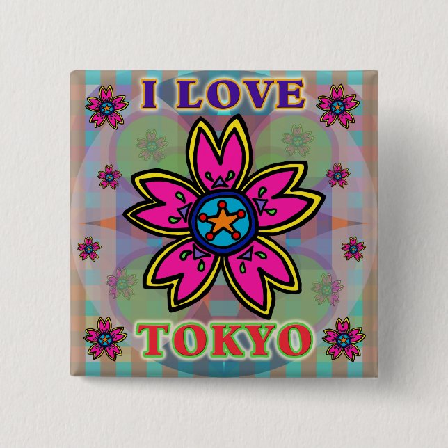 Schaltfläche "I LIEBE TOKYO"-Blume Button (Vorderseite)