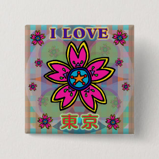 Schaltfläche "I LIEBE TOKYO" Blume Kanji Button