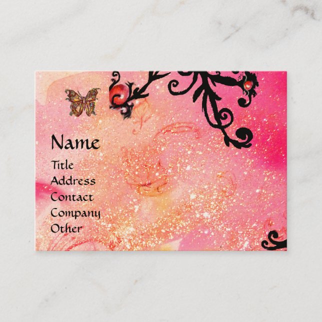 SCHALTFLÄCHE IN GLITZERN, PINK, SCHWARZE WIRBEL MO VISITENKARTE (Vorderseite)