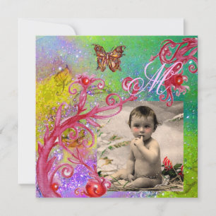 SCHALTFLÄCHE IN LILA, BABY SHOWY-Fotovorlage Einladung
