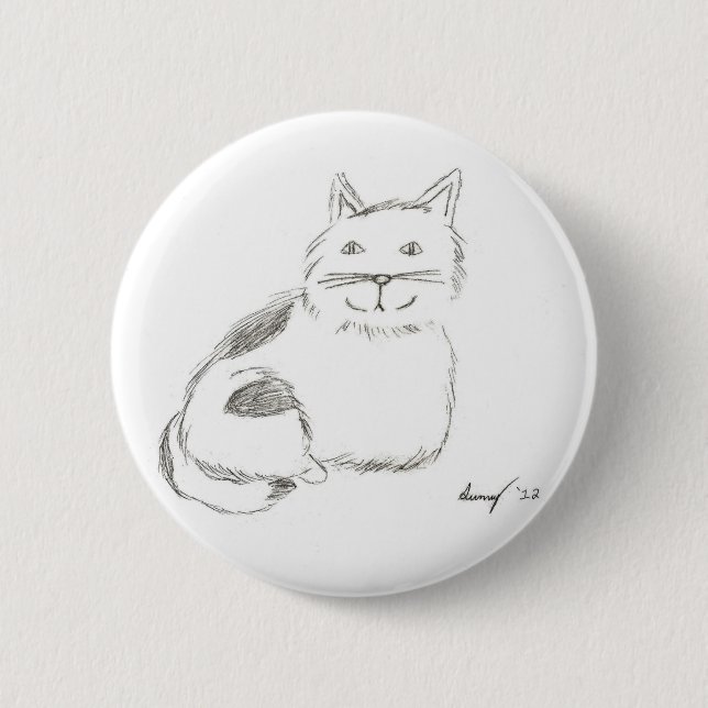 Schaltfläche "Kitty Sketch" - Round Button (Vorderseite)
