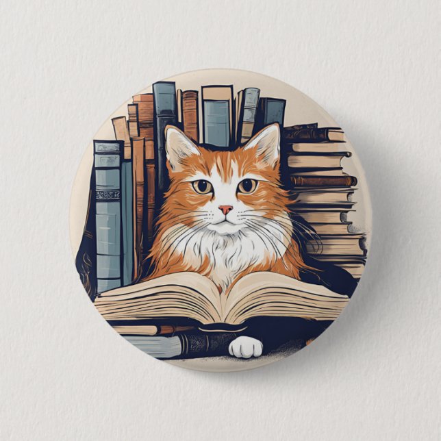 Schaltfläche "Kitty with Books" Button (Vorderseite)