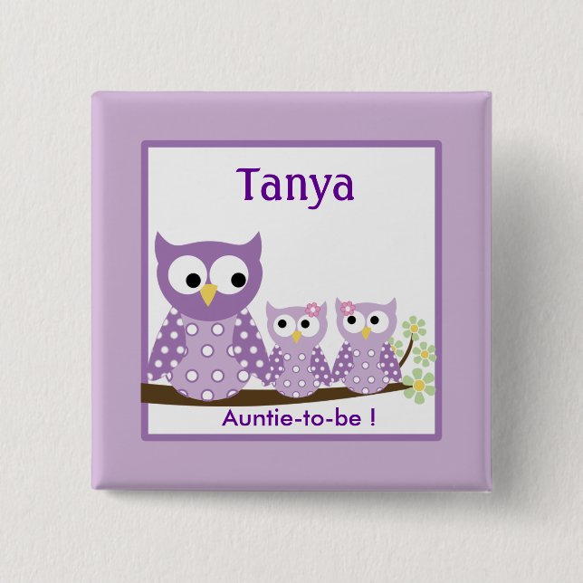 Schaltfläche "lila Hoot Owls Baby Shootname" Button (Vorderseite)