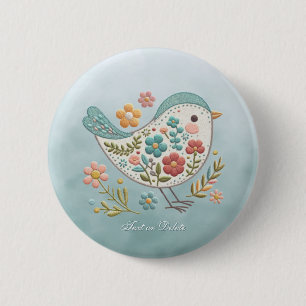 Schaltfläche "Little Bird Blue Pink"-Blume Button